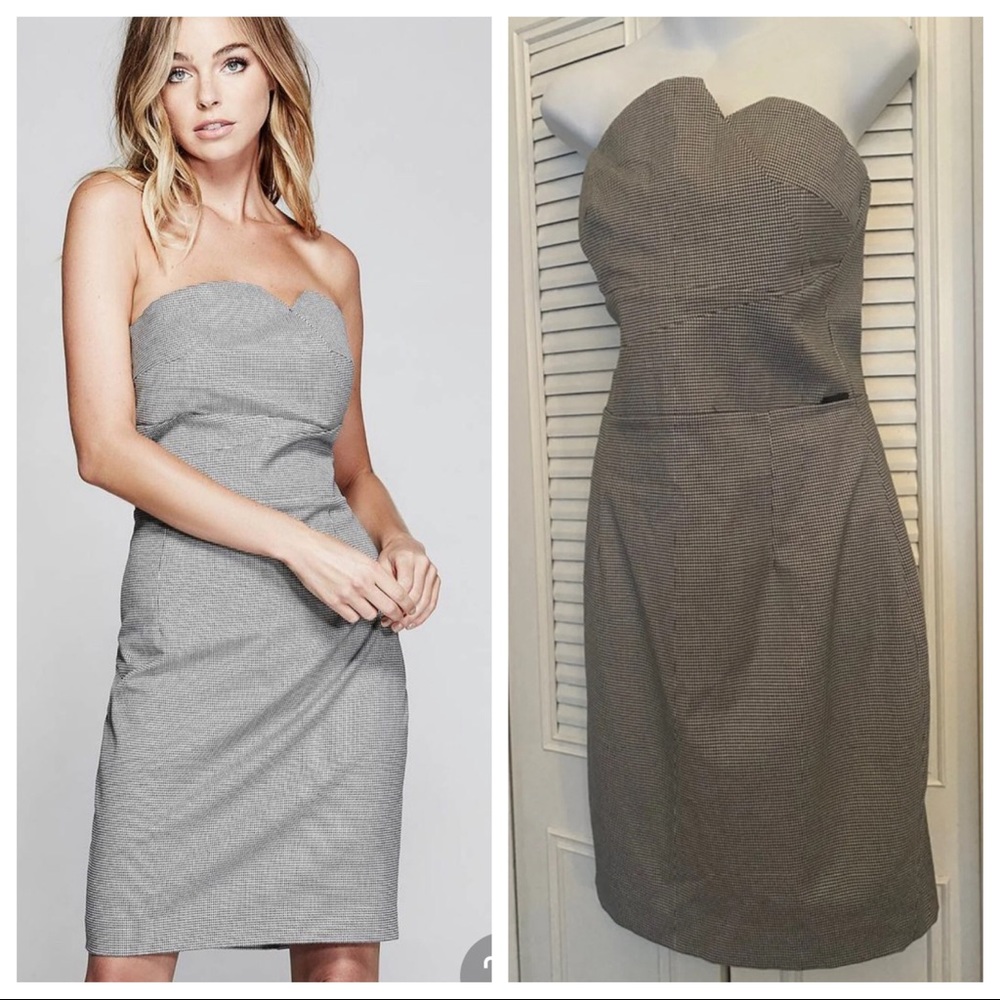 Marciano Houndstooth Strapless Sheath Dress